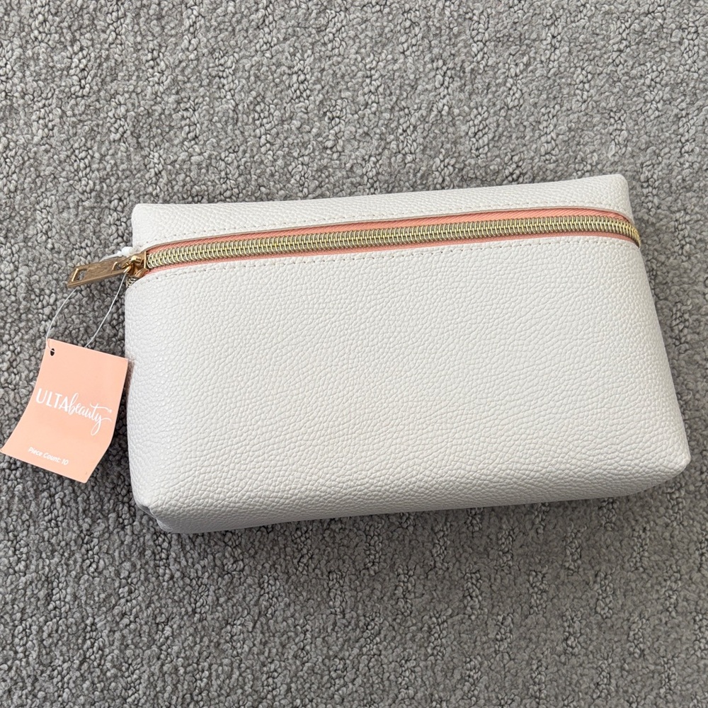 Ulta Beauty Cream Cosmetic Bag with Gold Zipper